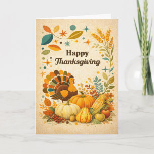 Carte Dinde de Thanksgiving de récolte Moderne du Milieu