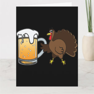 Carte Dinde drôle de Thanksgiving et bière fraîche 