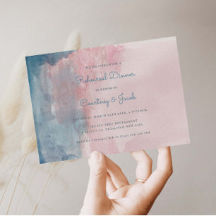 Carte Dîner de répétition à l'aquarelle rose et bleu