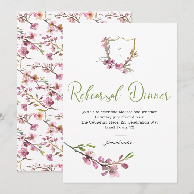 Carte Dîner de répétition de fleurs de cerisier rose (Devant / Derrière)