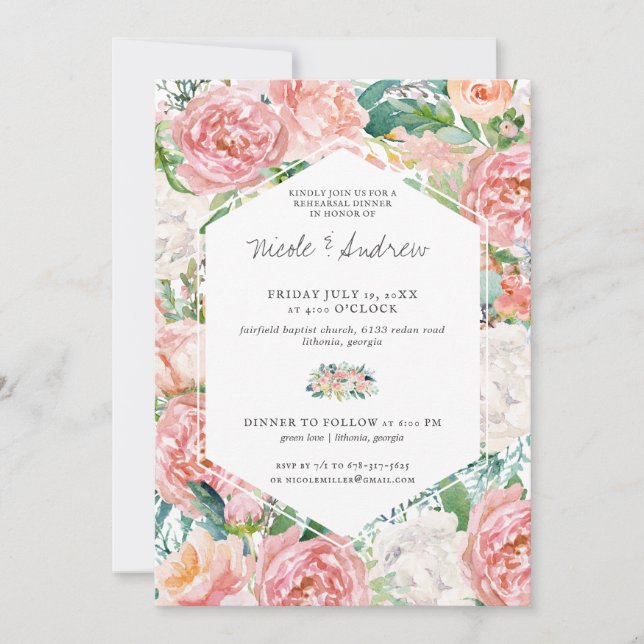 Carte Dîner de répétition de Mariage floral d'été (Devant)