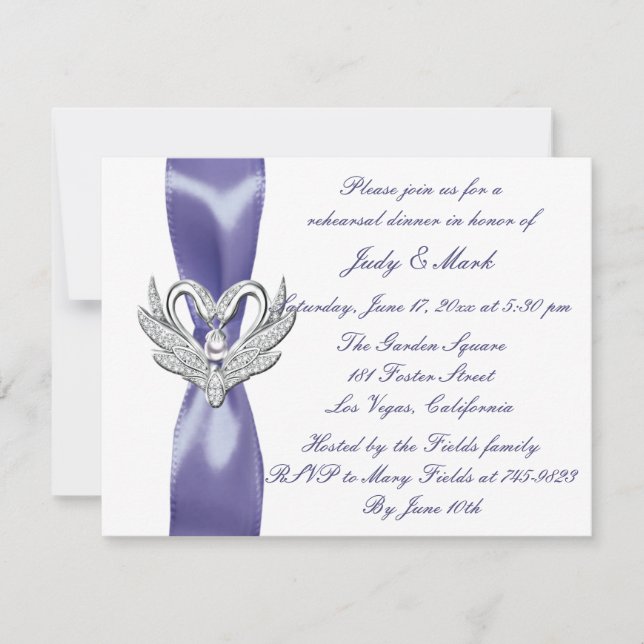 Carte Dîner de répétition des cygnes d'argent bleu viole (Devant)