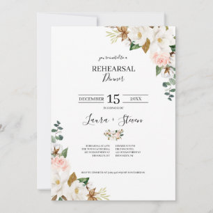 Carte Dîner de répétition Floral Magnolia Blanc & Blush