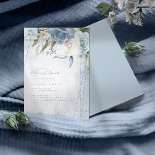 Carte Dîner de répétition Floral Sparkles Dusty Blue ID8
