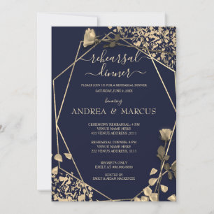 Carte Dîner de répétition Mariage en Bleu profond et Cha