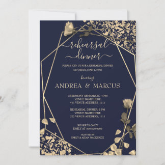 Carte Dîner de répétition Mariage en Bleu profond et Cha