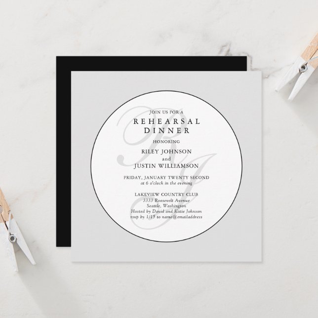 Carte Dîner de répétition noir et blanc chic (Devant/Arrière en situation)