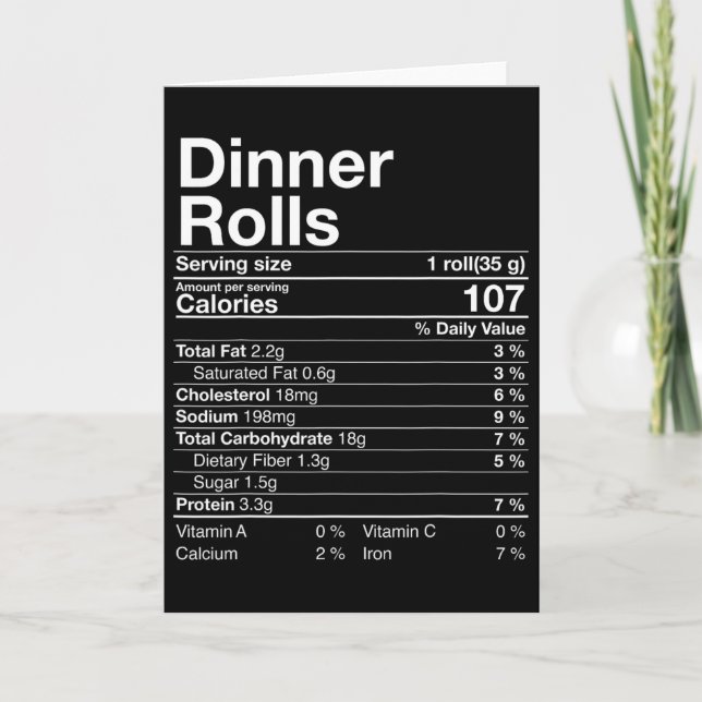 Carte Dîner Rolls Nutrition Faits Thanksgiving Gifts Tu (Devant)