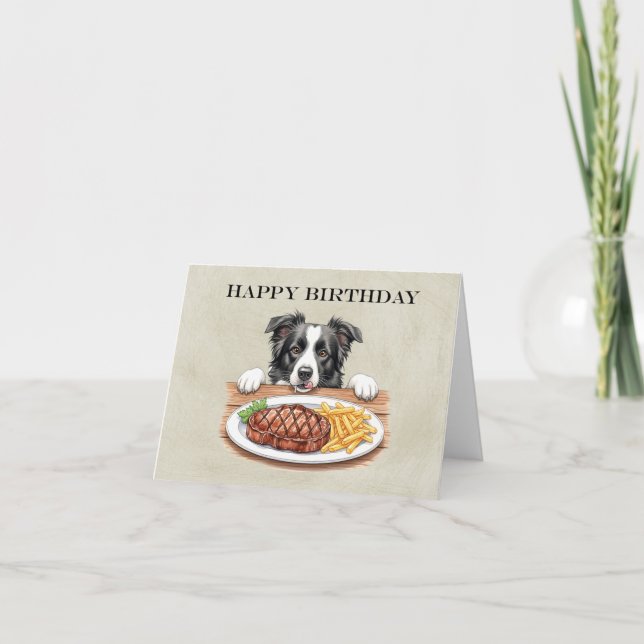 Carte Dîner Steak et Fries Frontière Collie Anniversaire (Devant)