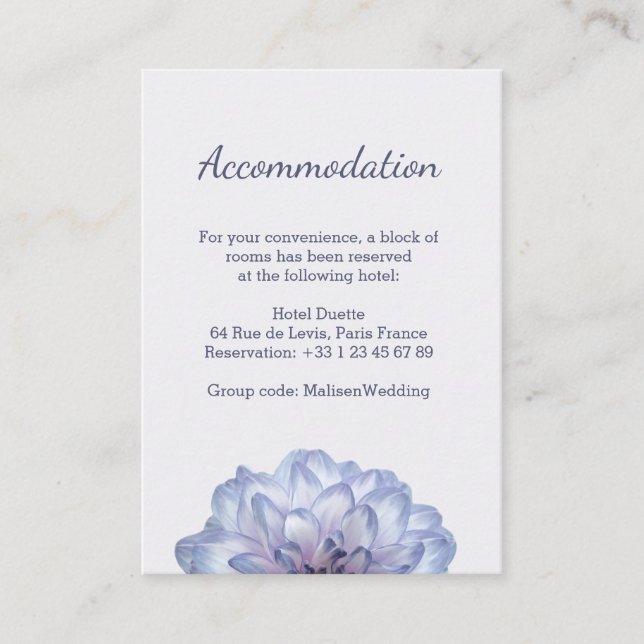 Carte d'information de l'hôtel pour un mariage aux (Devant)