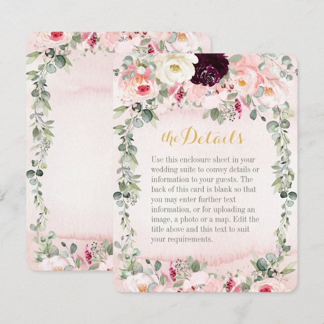Carte d'information de mariage de jardin rustique  (Devant / Derrière)