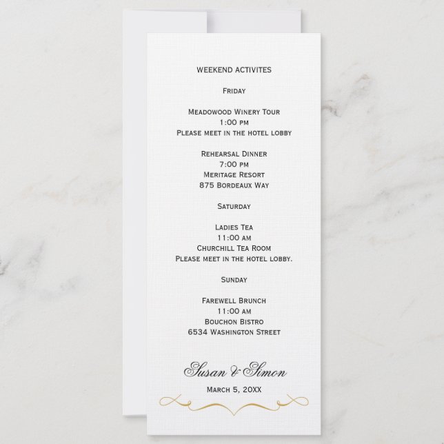 Carte d'information de mariage Elegant Script - Or (Devant)