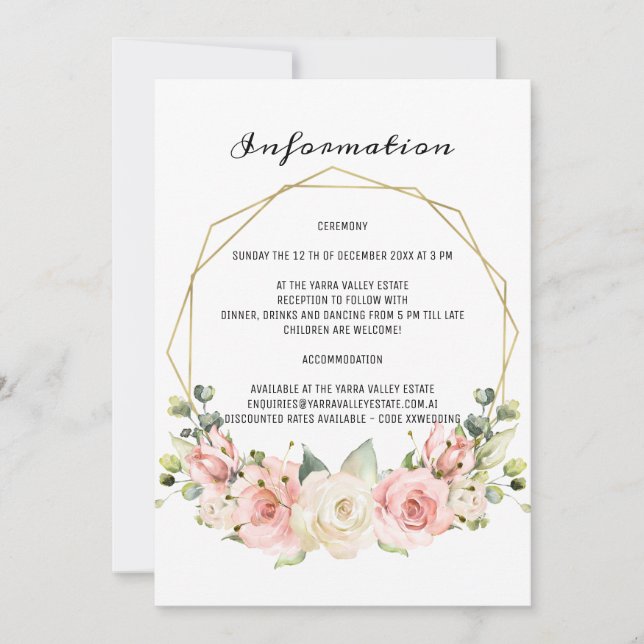 Carte d'information de mariage élégante. (Devant)