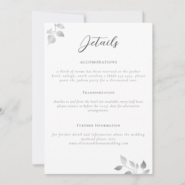 Carte d'information de mariage élégante à motif d' (Devant)
