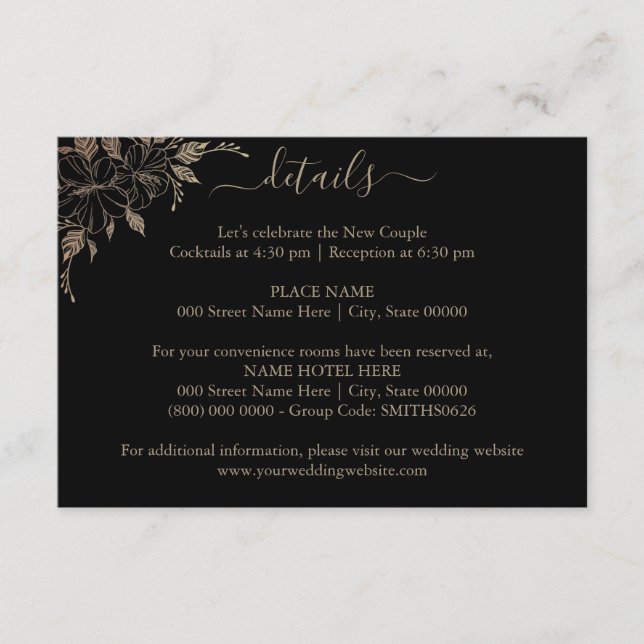 Carte d'information de mariage Floral Lines (Devant)