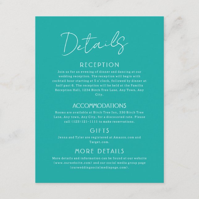 Carte d'information de mariage grand format avec d (Devant)