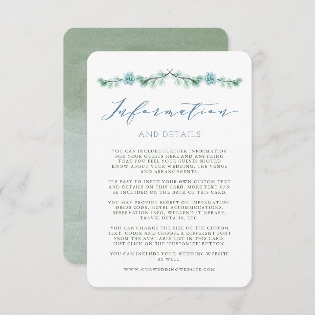 Carte d'information de mariage Jardin de Succulent (Devant / Derrière)