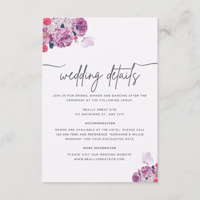 Carte d'information de mariage Petal Whispers (Devant)