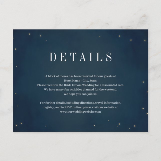 Carte d'information de mariage sous les étoiles (Devant)