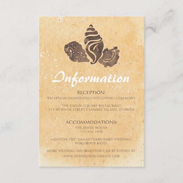 Carte d'information de mariage sur le sable et les (Devant)