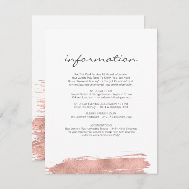 Carte d'information du Bat mitzvah rose Gold (Devant / Derrière)