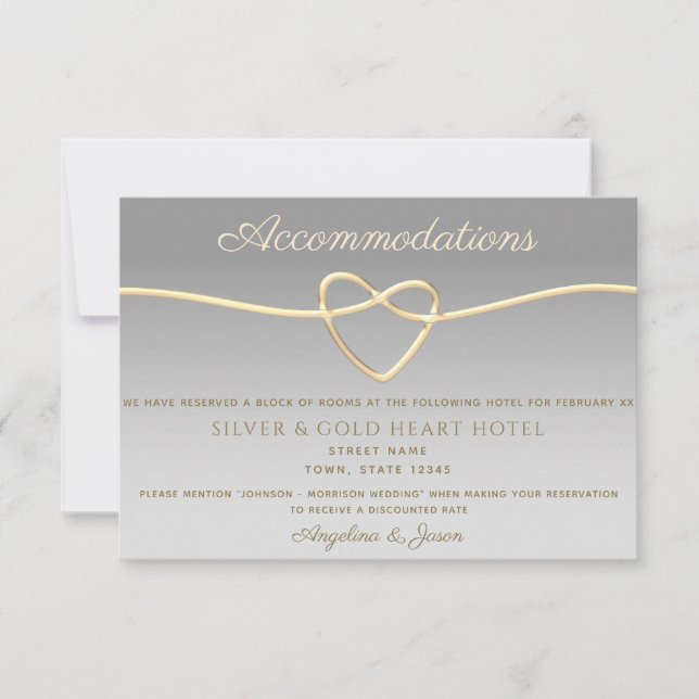 Carte d'information du Mariage Coeur Argent & Or (Devant)