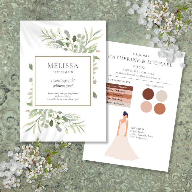 Carte d'information du Mariage de Bridesmaid Folia (Greenery Foliage Bridesmaid Wedding Info Card)
