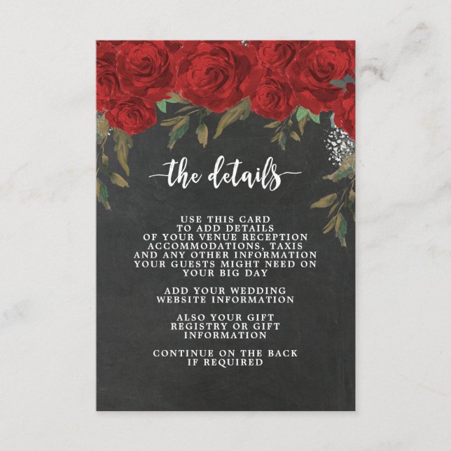 carte d'information du mariage de roses rouges (Devant)