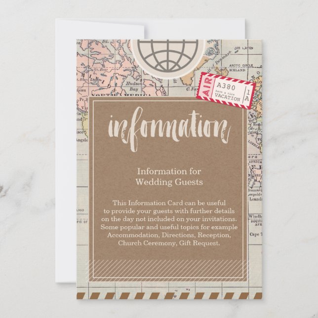 Carte d'information du Mariage de voyage rustique (Devant)