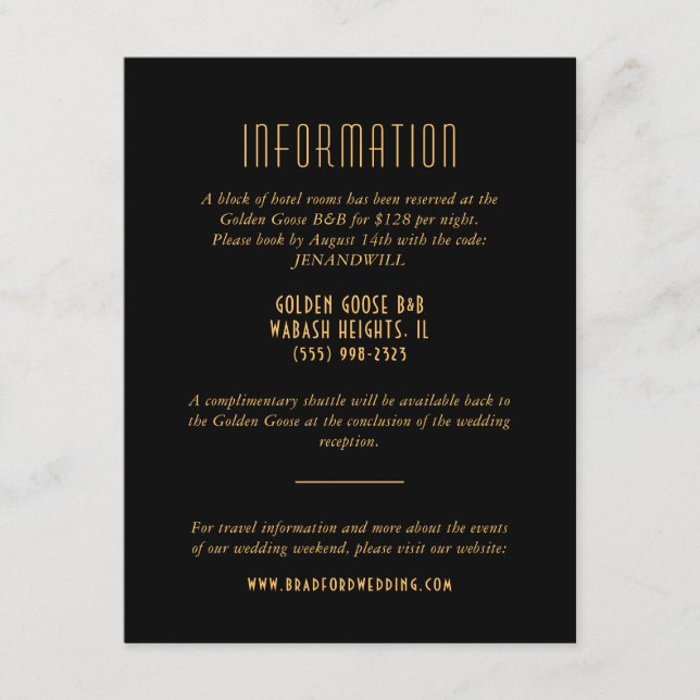 Carte d'information du Mariage du ventilateur Gold (Devant)