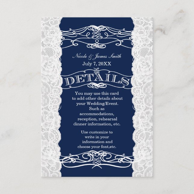 Carte d'information du Mariage en dentelle bleue e (Devant)