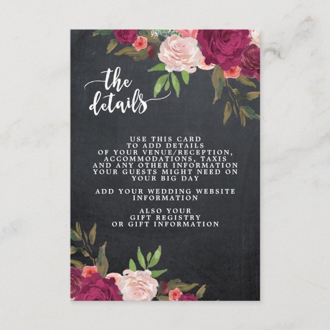 carte d'information du mariage floral boho burgund (Devant)