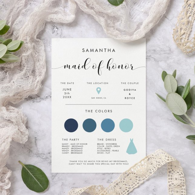 Carte d'information Elegant Maid of Honor (Créateur téléchargé)