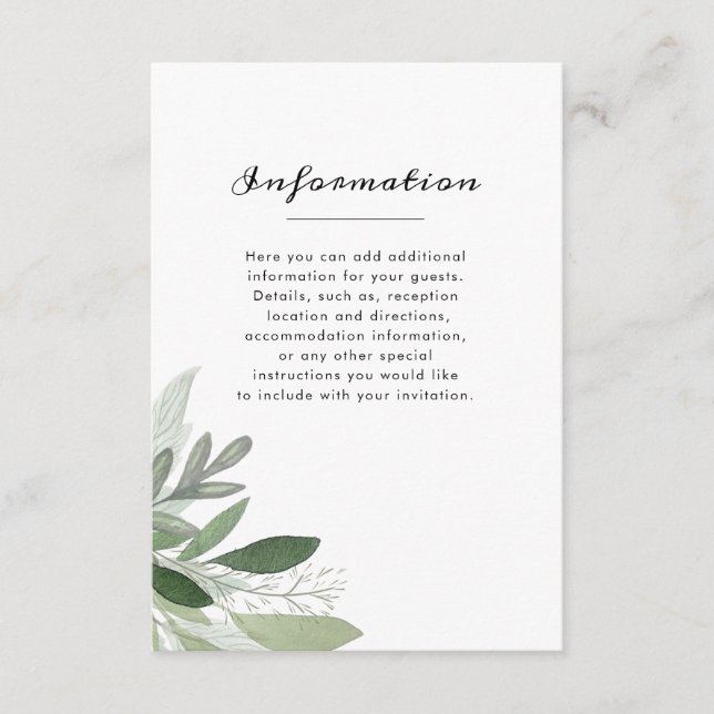 Carte d'information Garden Blush (Devant)