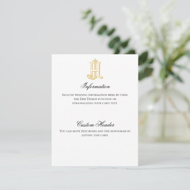 Carte d'information HJ Monogram ou JH Monogram (Debout devant)