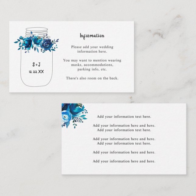 Carte d'information Indigo Floral Mason Jar (Devant / Derrière)