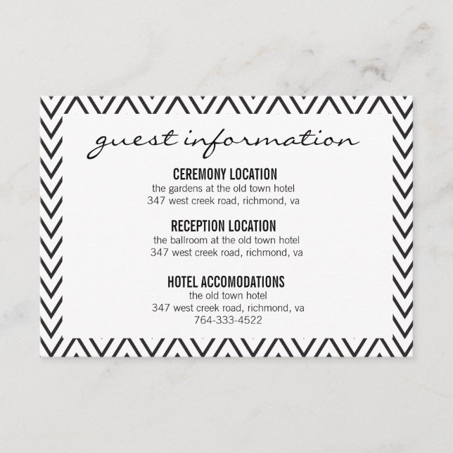 Carte d'information Mariage Chevron noir et blanc (Devant)