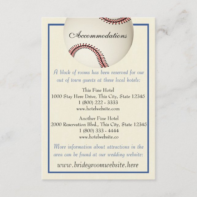 Carte d'information Mariage du Pass de base-ball (Devant)