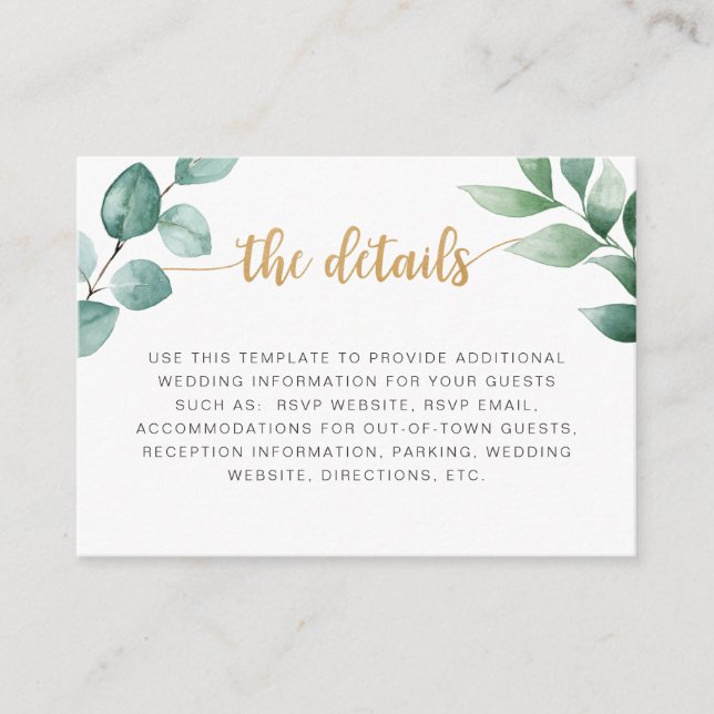 Carte d'information mariage or Eucalyptus (Devant)