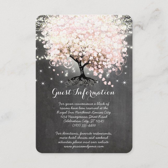 Carte d'information Mariage Pink Heart Leaf Tree (Devant)
