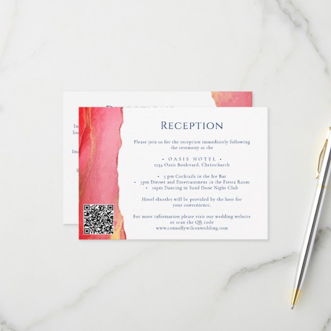 Carte d'information Mariage rose orange (Devant/Arrière en situation)