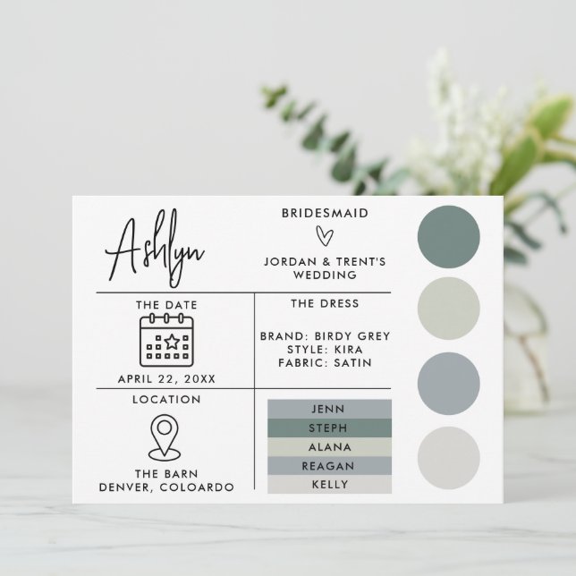 Carte d'information modifiable pour les demoiselle (Debout devant)