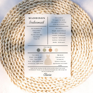 Carte d'information pour demoiselles d'honneur