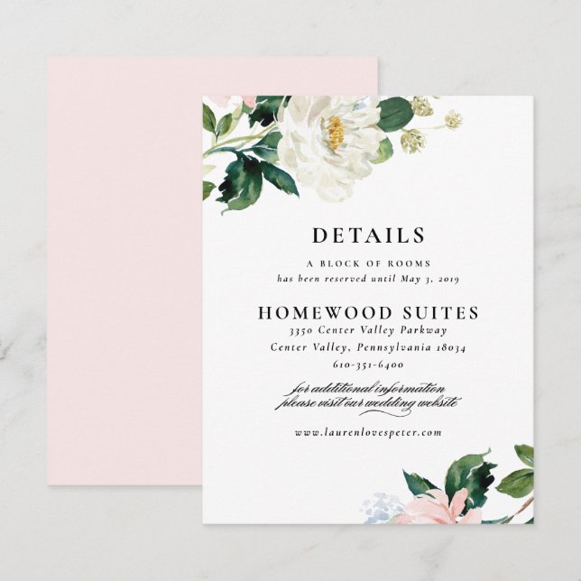 Carte d'information pour invité de mariage floral  (Devant / Derrière)