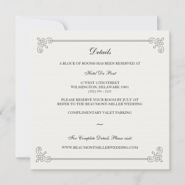 Carte d'information pour les invités Formal Elegan (Devant)
