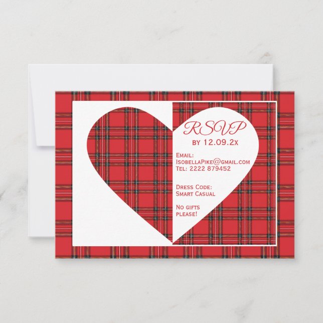 Carte d'information RSVP Red Tartan Wedding (Devant)