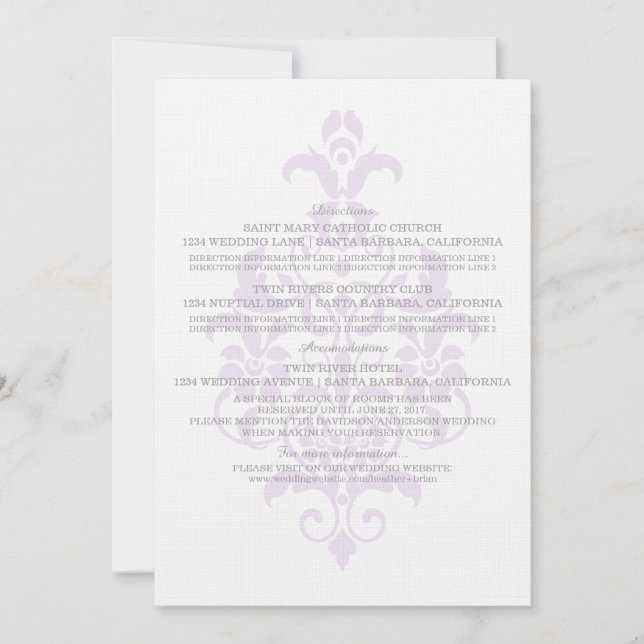 Carte d'information Subtil Damassé Violet (Devant)