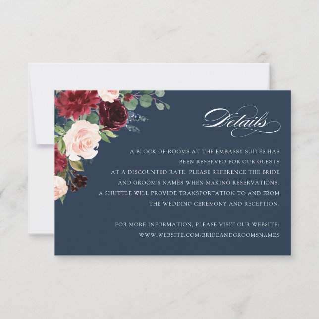 Carte d'information sur le floral Burgundy Navy El (Devant)