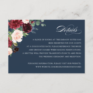 Carte d'information sur le floral Burgundy Navy El