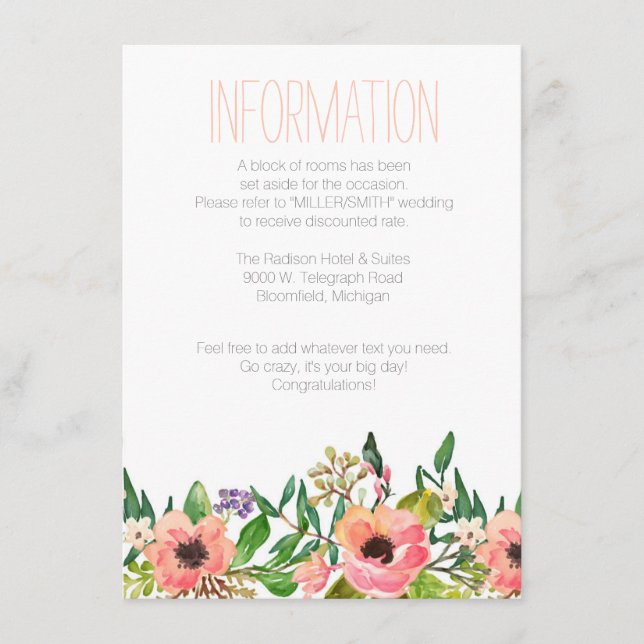 Carte d'information sur le Mariage floral Aquarell (Devant)
